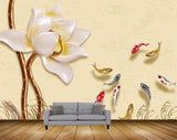 Avikalp MWZ0205 White Flower Fishes 3D HD Wallpaper