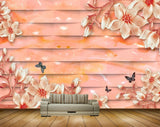 Avikalp MWZ0210 White Pink Flowers Butterflies 3D HD Wallpaper