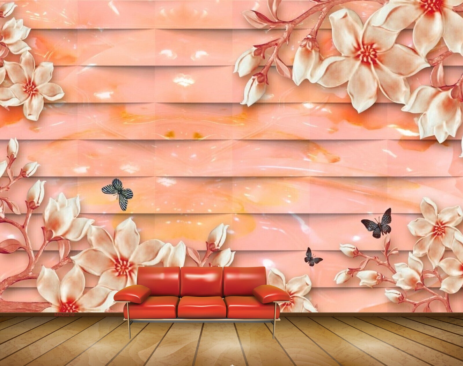 Avikalp MWZ0210 White Pink Flowers Butterflies 3D HD Wallpaper