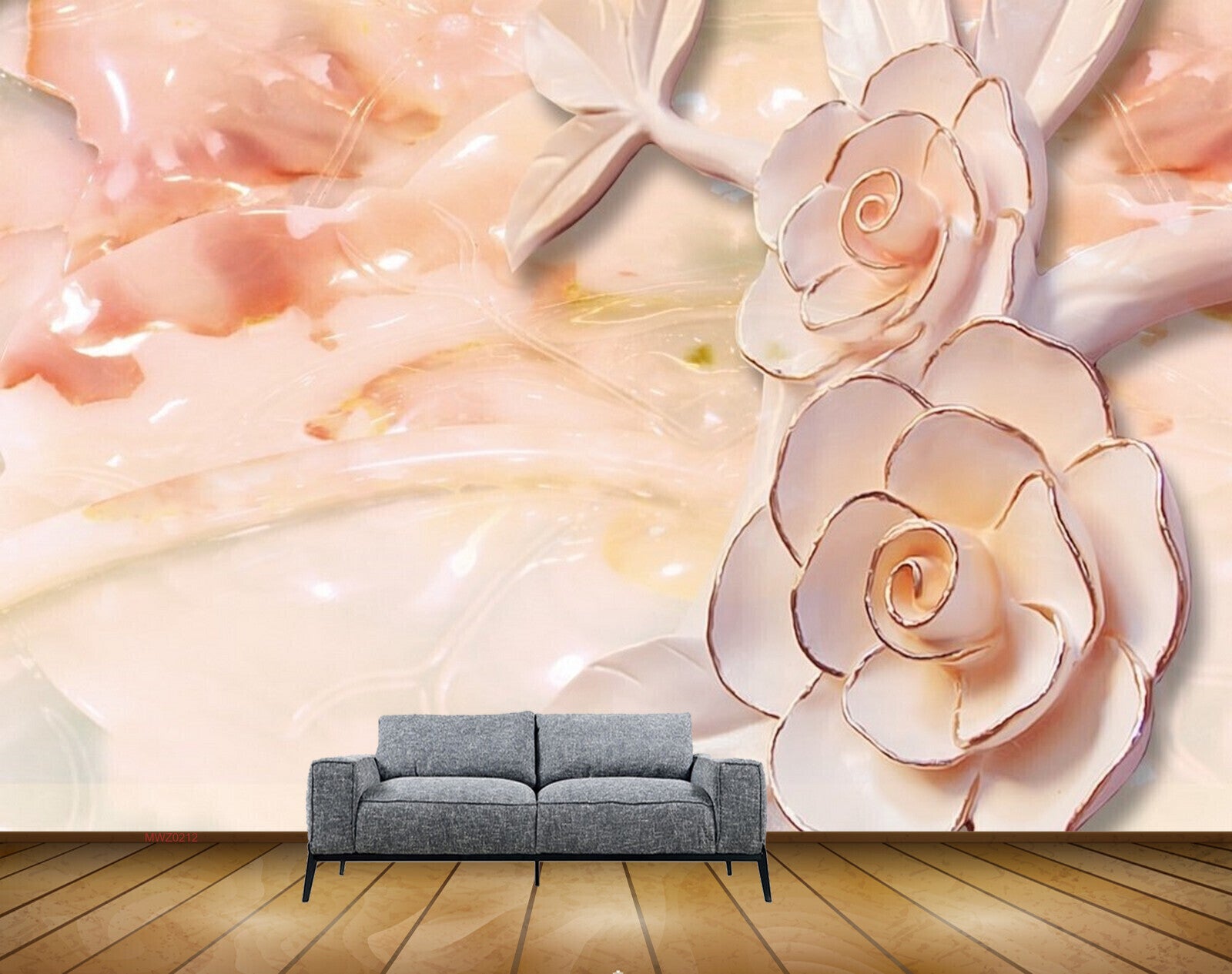 Avikalp MWZ0212 Pink White Flowers Leaves 3D HD Wallpaper