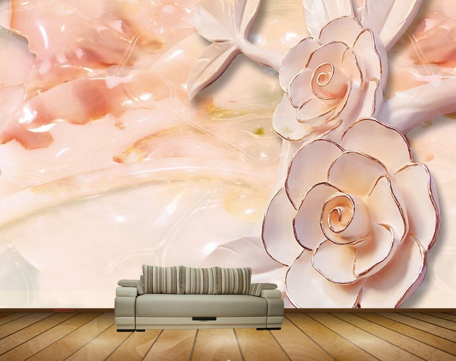 Avikalp MWZ0212 Pink White Flowers Leaves 3D HD Wallpaper