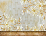 Avikalp MWZ0214 White Golden Flowers 3D HD Wallpaper