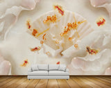 Avikalp MWZ0217 White Orange Flowers Fishes 3D HD Wallpaper
