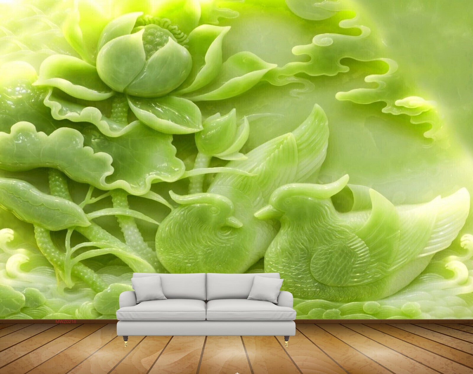 Avikalp MWZ0218 Green Flowers Birds 3D HD Wallpaper