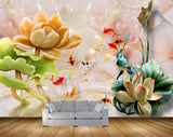 Avikalp MWZ0220 Orange Flower Fishes Birds 3D HD Wallpaper