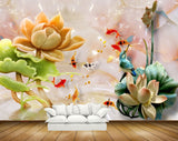 Avikalp MWZ0220 Orange Flower Fishes Birds 3D HD Wallpaper