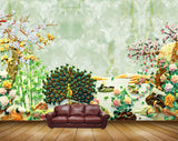 Avikalp MWZ0221 Peacock Plants Flowers Birds Creepers HD Wallpaper