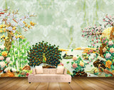 Avikalp MWZ0221 Peacock Plants Flowers Birds Creepers 3D HD Wallpaper