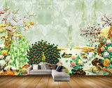 Avikalp MWZ0221 Peacock Plants Flowers Birds Creepers 3D HD Wallpaper