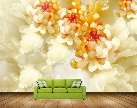 Avikalp MWZ0222 White Orange FLowers Leaves HD Wallpaper