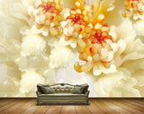 Avikalp MWZ0222 White Orange FLowers Leaves 3D HD Wallpaper