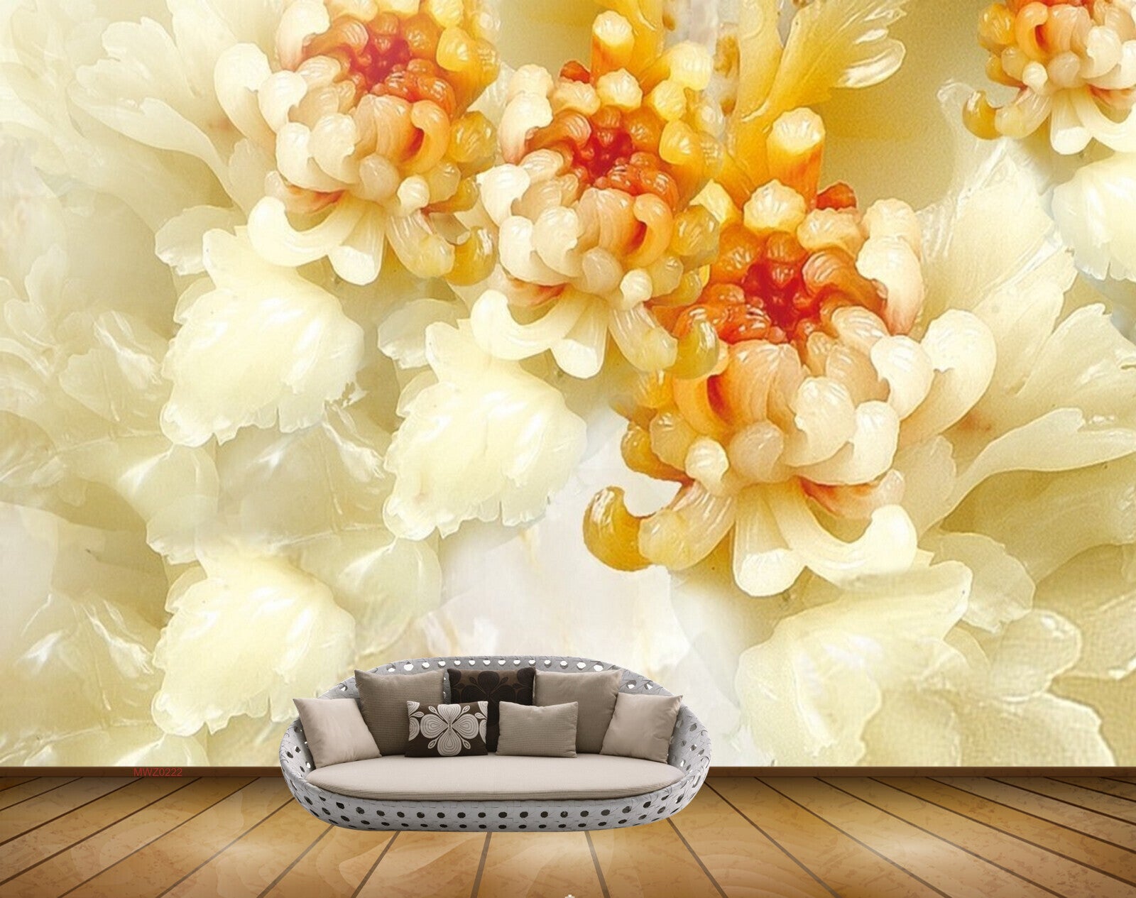 Avikalp MWZ0222 White Orange FLowers Leaves 3D HD Wallpaper