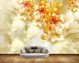 Avikalp MWZ0222 White Orange FLowers Leaves 3D HD Wallpaper