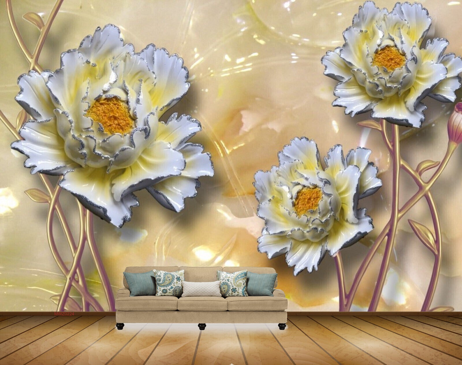 Avikalp MWZ0224 White Yellow Flowers 3D HD Wallpaper
