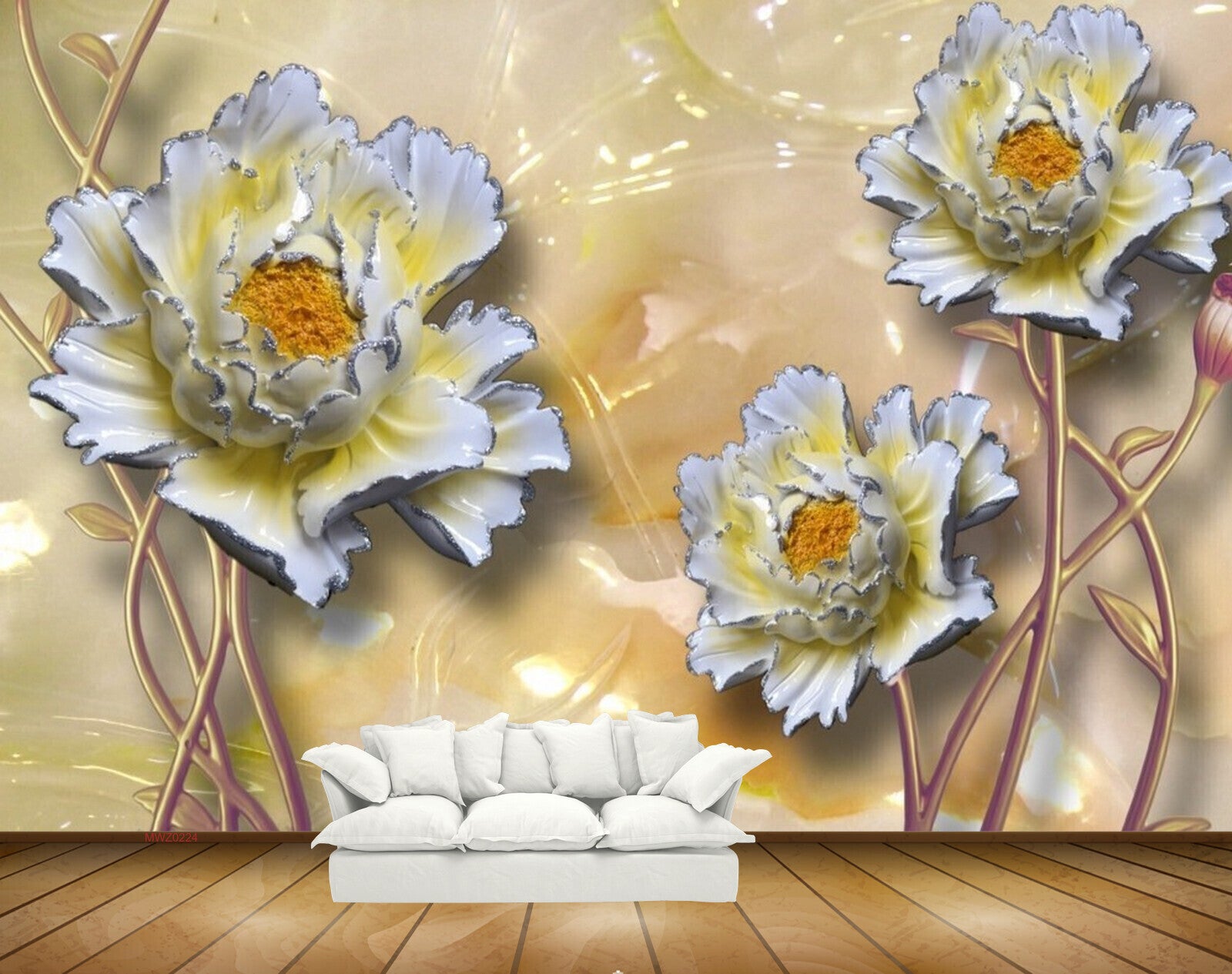 Avikalp MWZ0224 White Yellow Flowers 3D HD Wallpaper