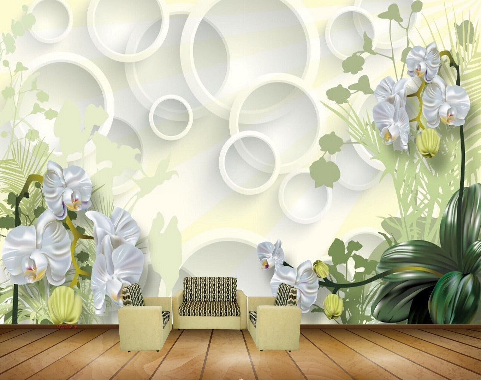 Avikalp MWZ0225 White Green Flower Plants 3D HD Wallpaper