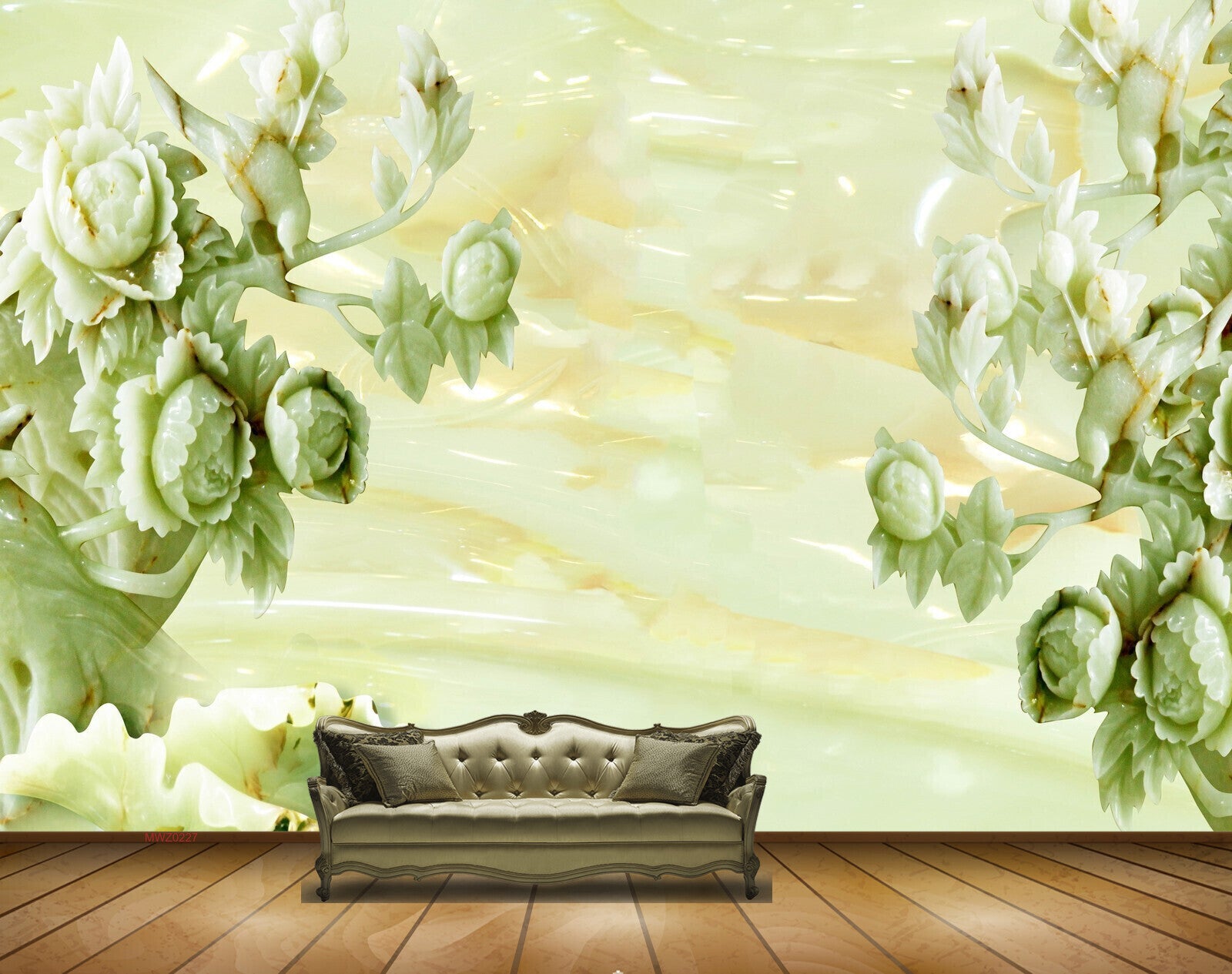 Avikalp MWZ0227 White Green Flowers Branches Birds 3D HD Wallpaper