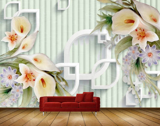 Avikalp MWZ0228 White Tulips Blue Flowers HD Wallpaper