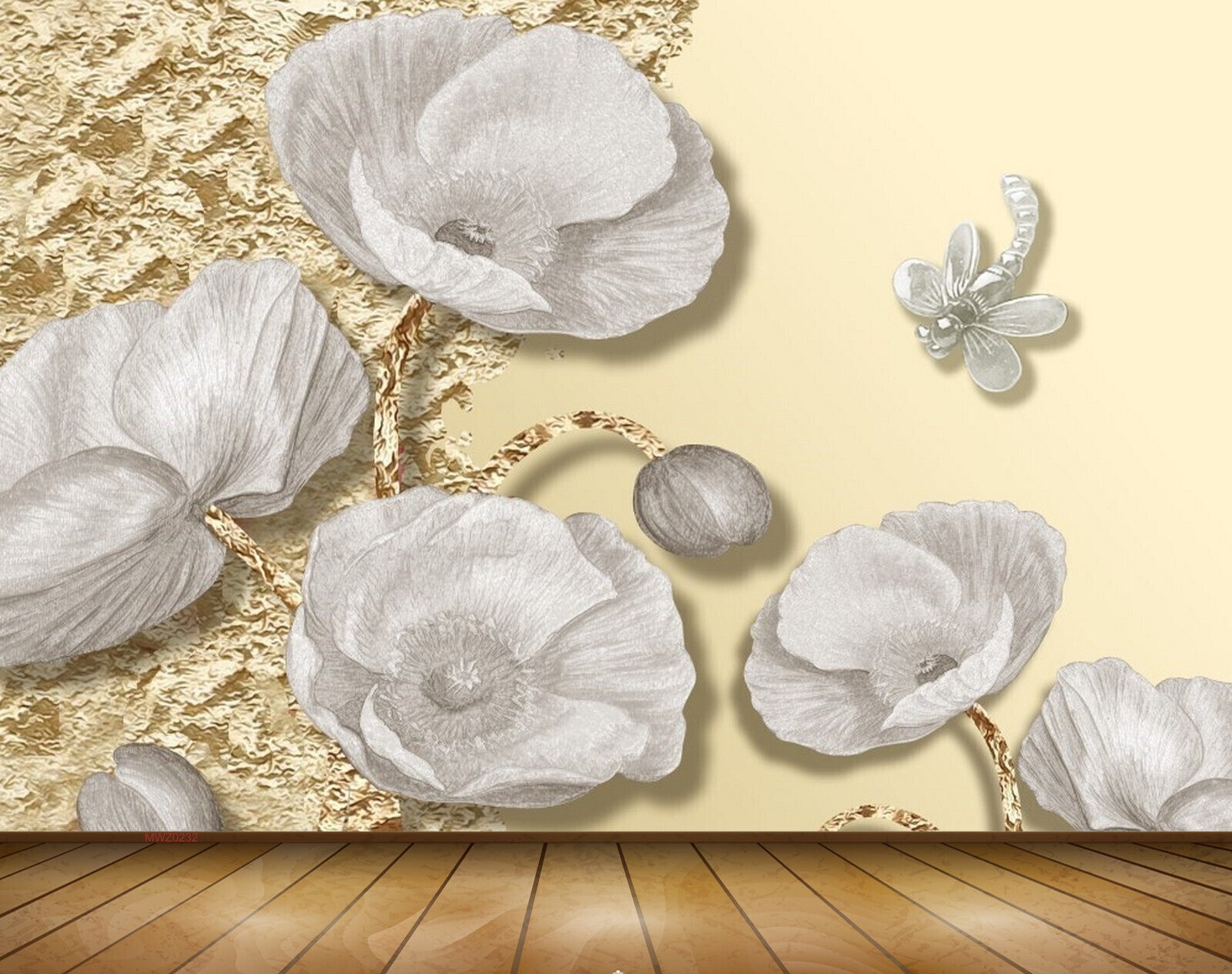 Avikalp MWZ0232 White Flowers Flies 3D HD Wallpaper