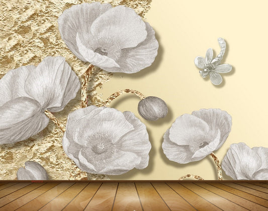 Avikalp MWZ0232 White Flowers Flies 3D HD Wallpaper