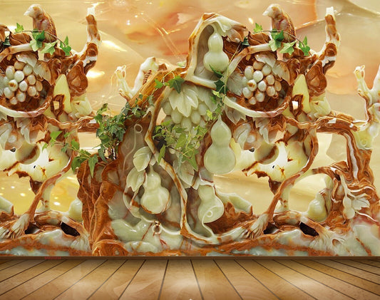 Avikalp MWZ0234 White Orange Birds Branches Eggs 3D HD Wallpaper