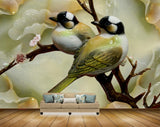 Avikalp MWZ0235 White Black Green Birds Branches HD Wallpaper