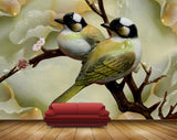 Avikalp MWZ0235 White Black Green Birds Branches 3D HD Wallpaper