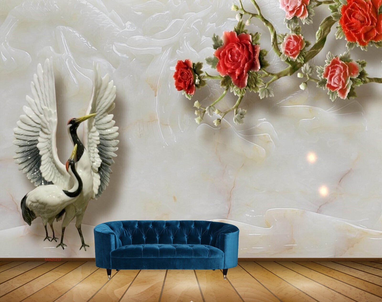 Avikalp MWZ0237 Red Flowers Branches White Black Swans 3D HD Wallpaper