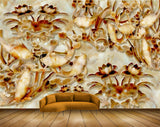 Avikalp MWZ0239 White Orange Flowers Fishes 3D HD Wallpaper