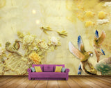 Avikalp MWZ0241 Green Blue Birds Flowers Clouds 3D HD Wallpaper