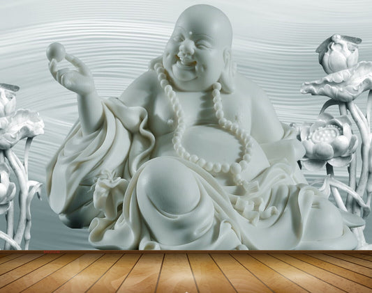 Avikalp MWZ0246 White Blue Laughingbudha Flowers 3D HD Wallpaper