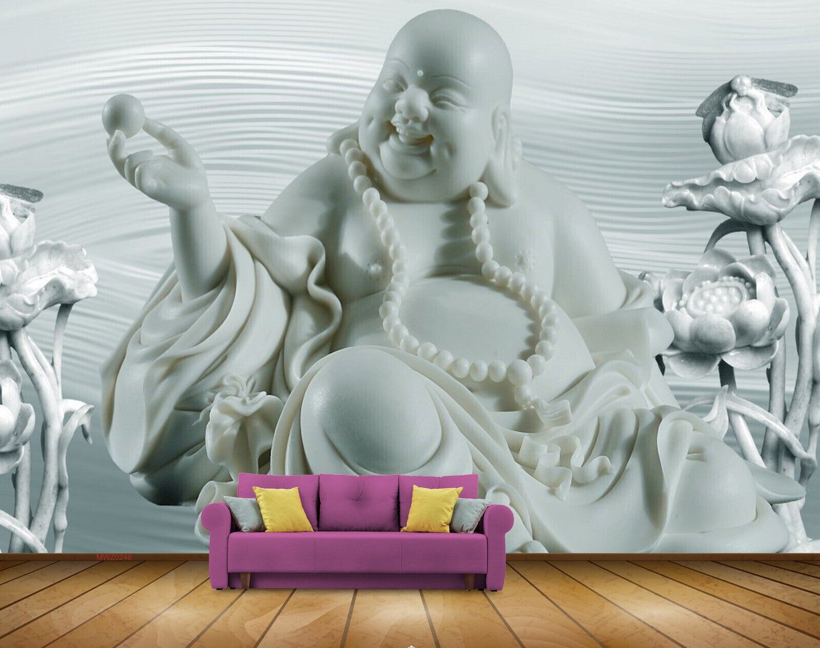 Avikalp MWZ0246 White Blue Laughingbudha Flowers 3D HD Wallpaper
