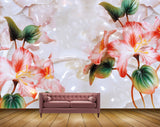 Avikalp MWZ0263 White Red Flowers Leaves 3D HD Wallpaper