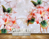 Avikalp MWZ0263 White Red Flowers Leaves 3D HD Wallpaper