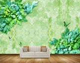 Avikalp MWZ0264 Green Blue Flowers Creepers Butterflies HD Wallpaper