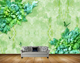 Avikalp MWZ0264 Green Blue Flowers Creepers Butterflies 3D HD Wallpaper