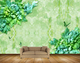 Avikalp MWZ0264 Green Blue Flowers Creepers Butterflies 3D HD Wallpaper