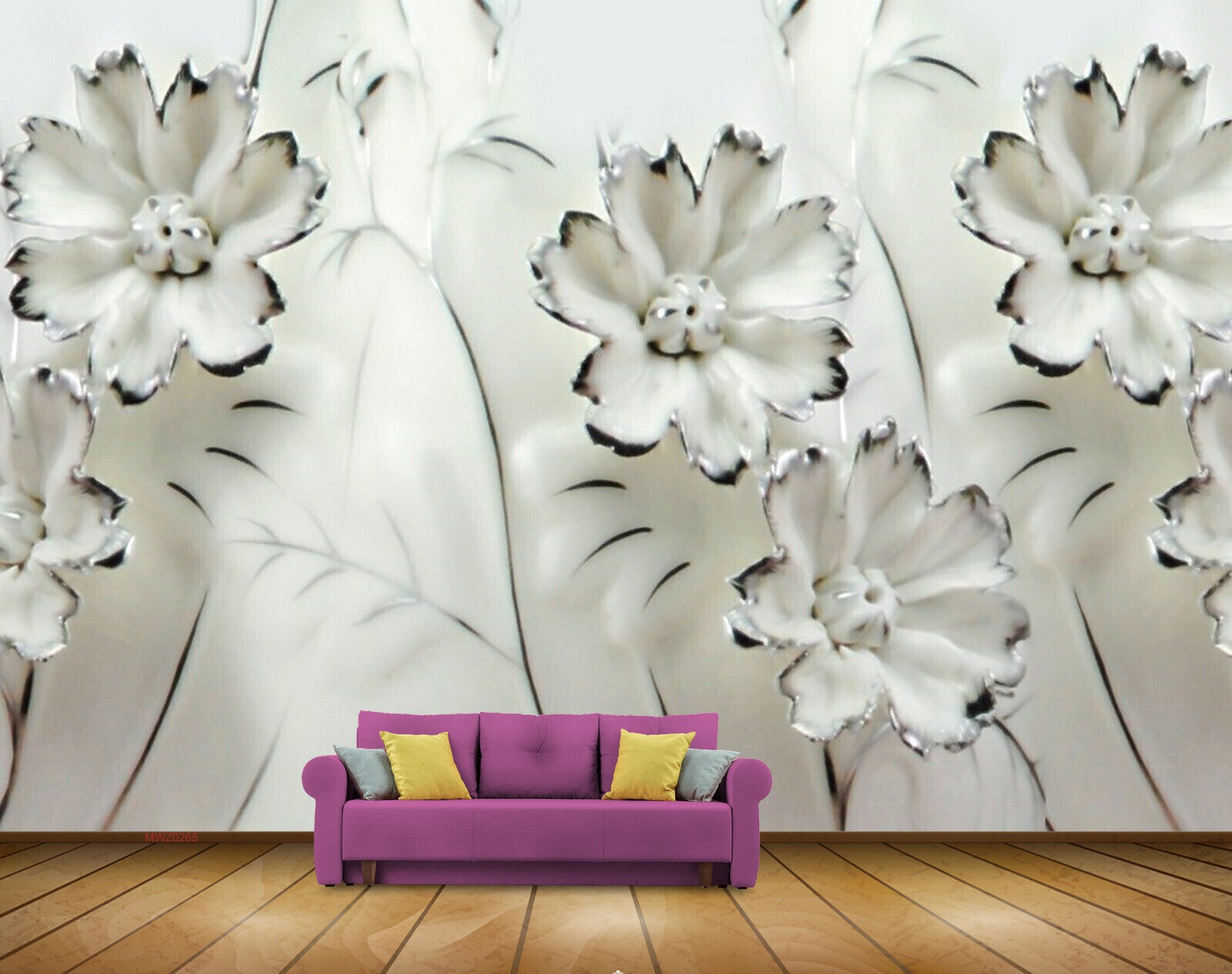 Avikalp MWZ0265 White Black Flowers HD Wallpaper