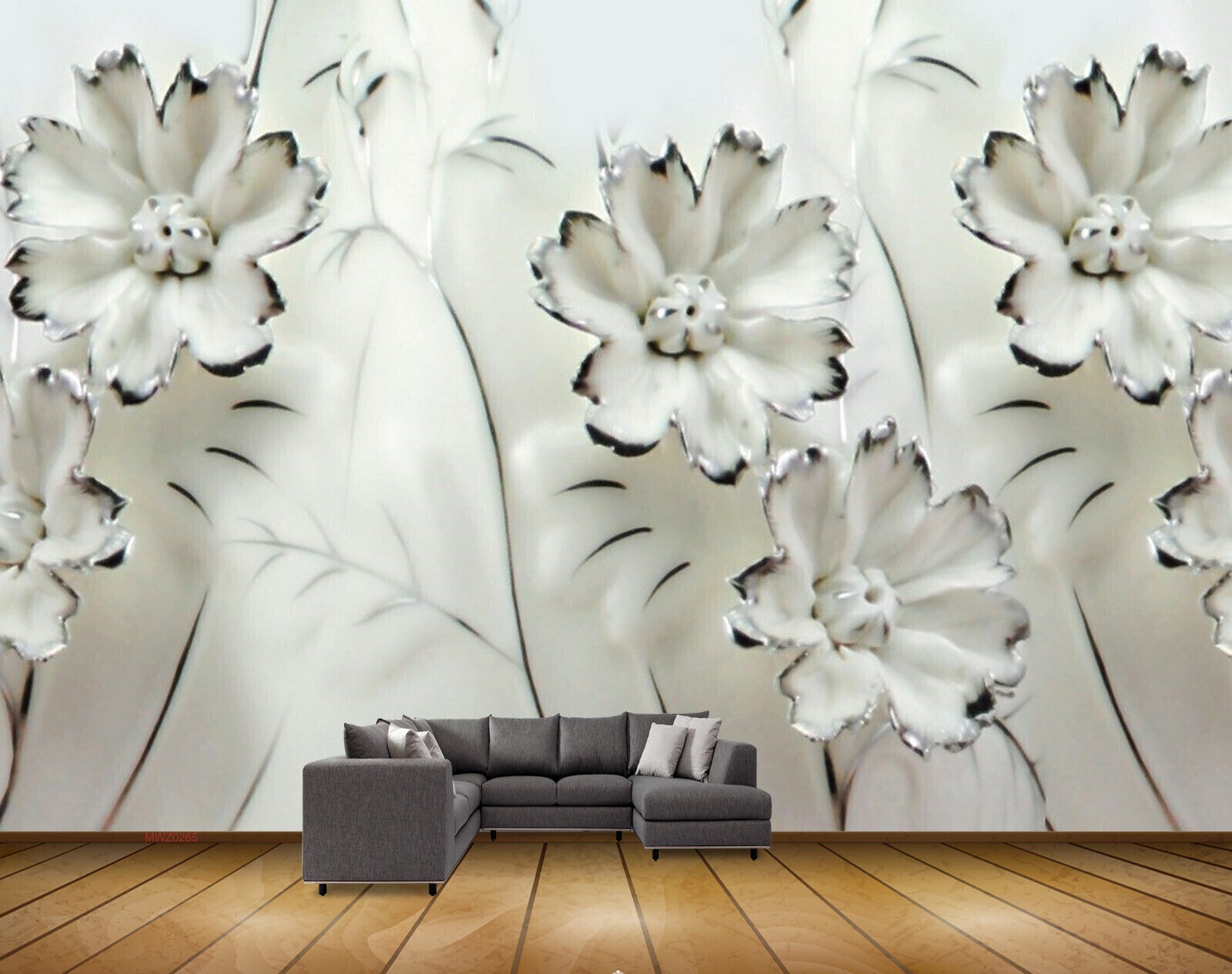 Avikalp MWZ0265 White Black Flowers 3D HD Wallpaper