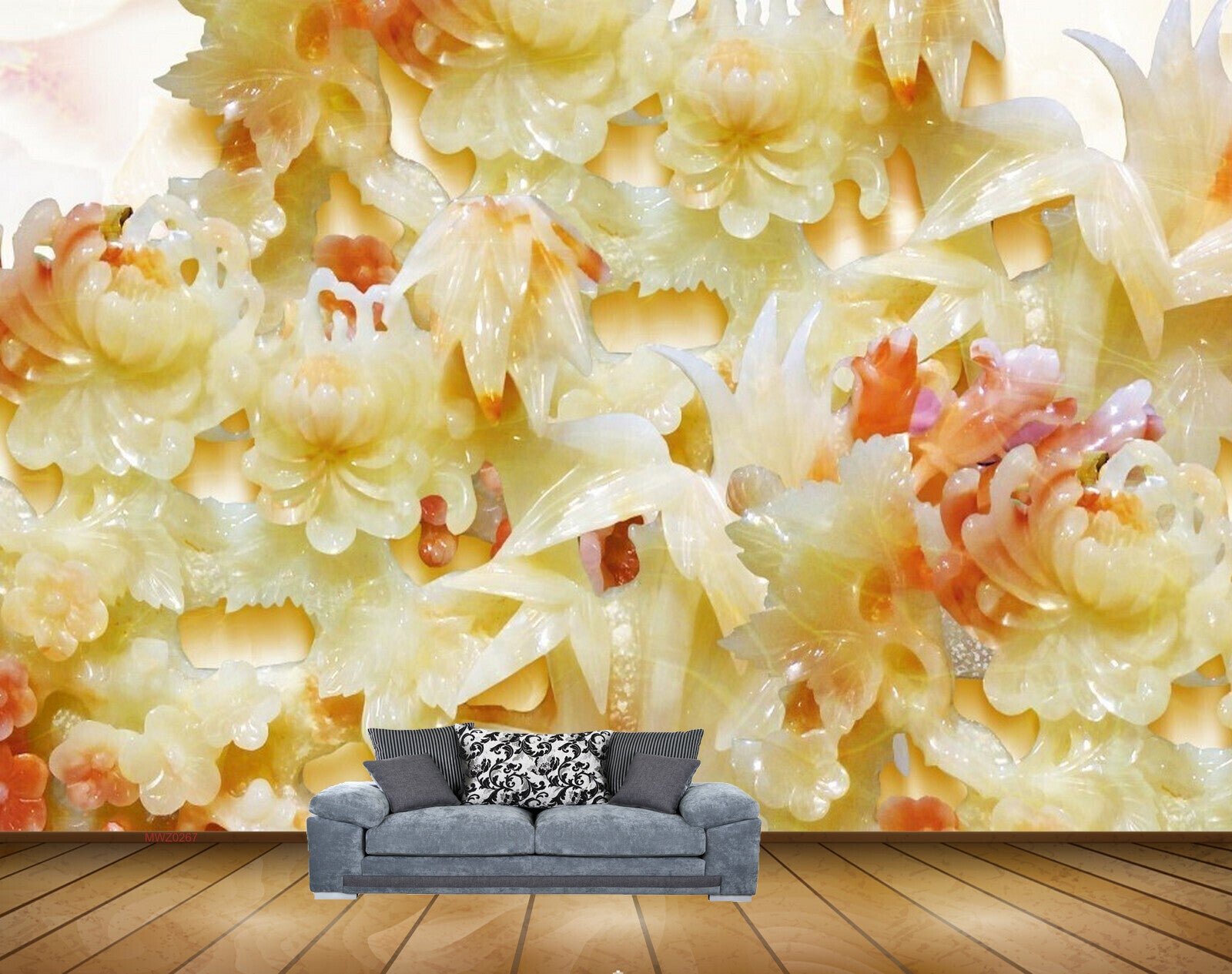 Avikalp MWZ0267 Orange White Flowers Leaves 3D HD Wallpaper