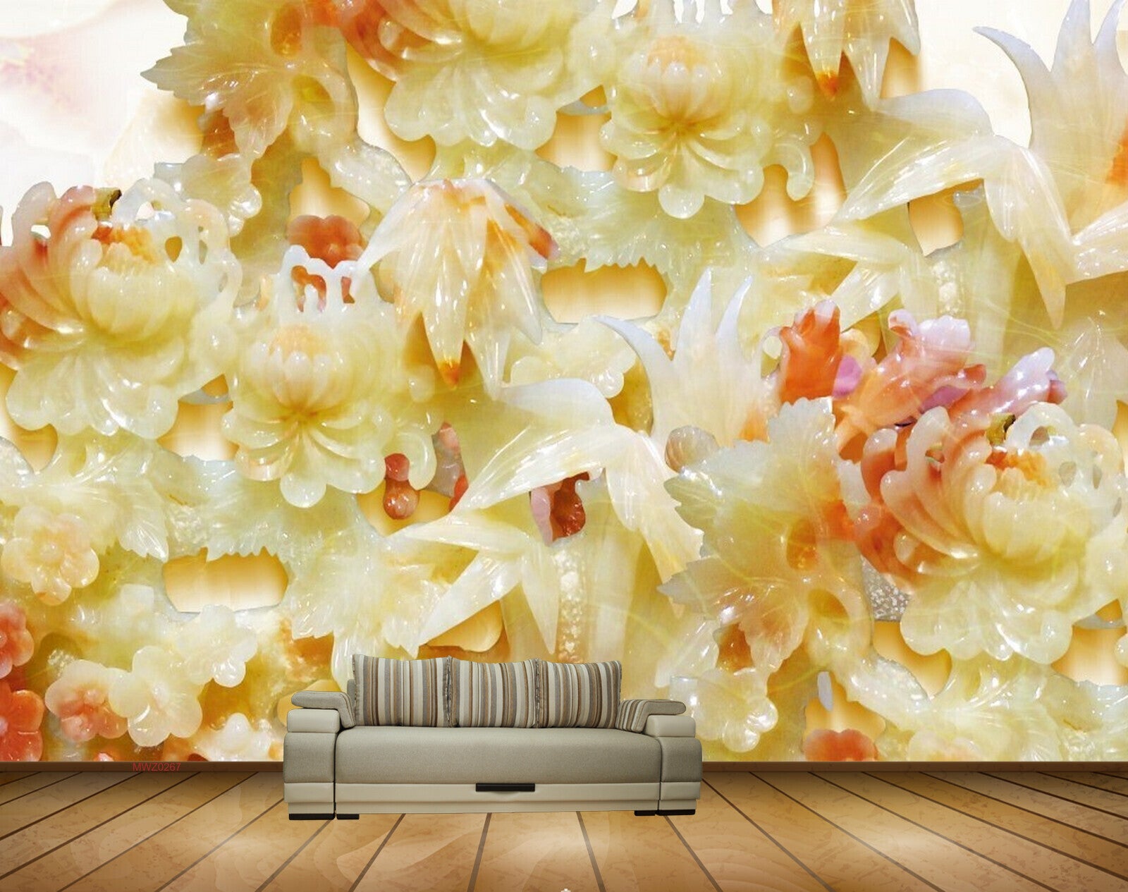 Avikalp MWZ0267 Orange White Flowers Leaves 3D HD Wallpaper