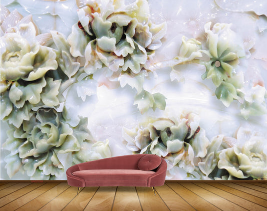 Avikalp MWZ0268 Green White Flowers Leaves HD Wallpaper