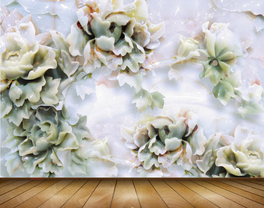Avikalp MWZ0268 Green White Flowers Leaves 3D HD Wallpaper
