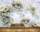 Avikalp MWZ0268 Green White Flowers Leaves 3D HD Wallpaper
