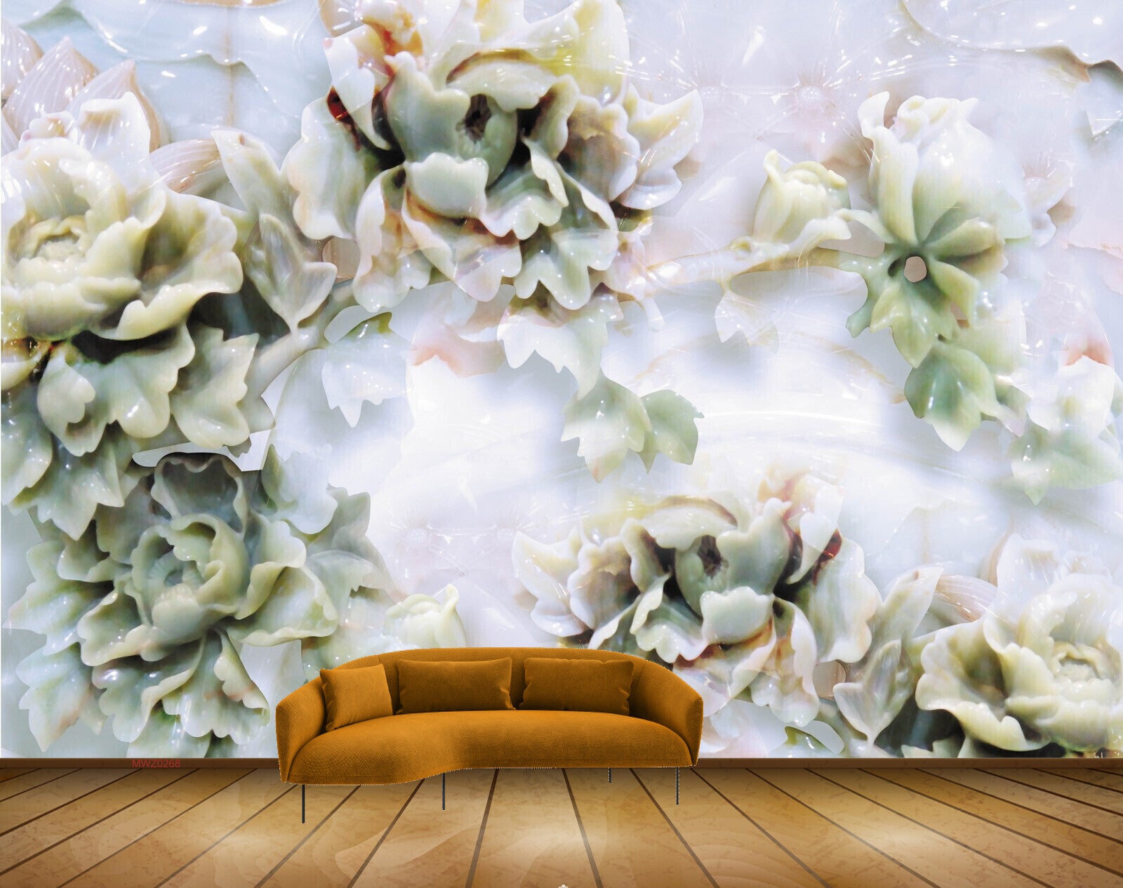 Avikalp MWZ0268 Green White Flowers Leaves 3D HD Wallpaper