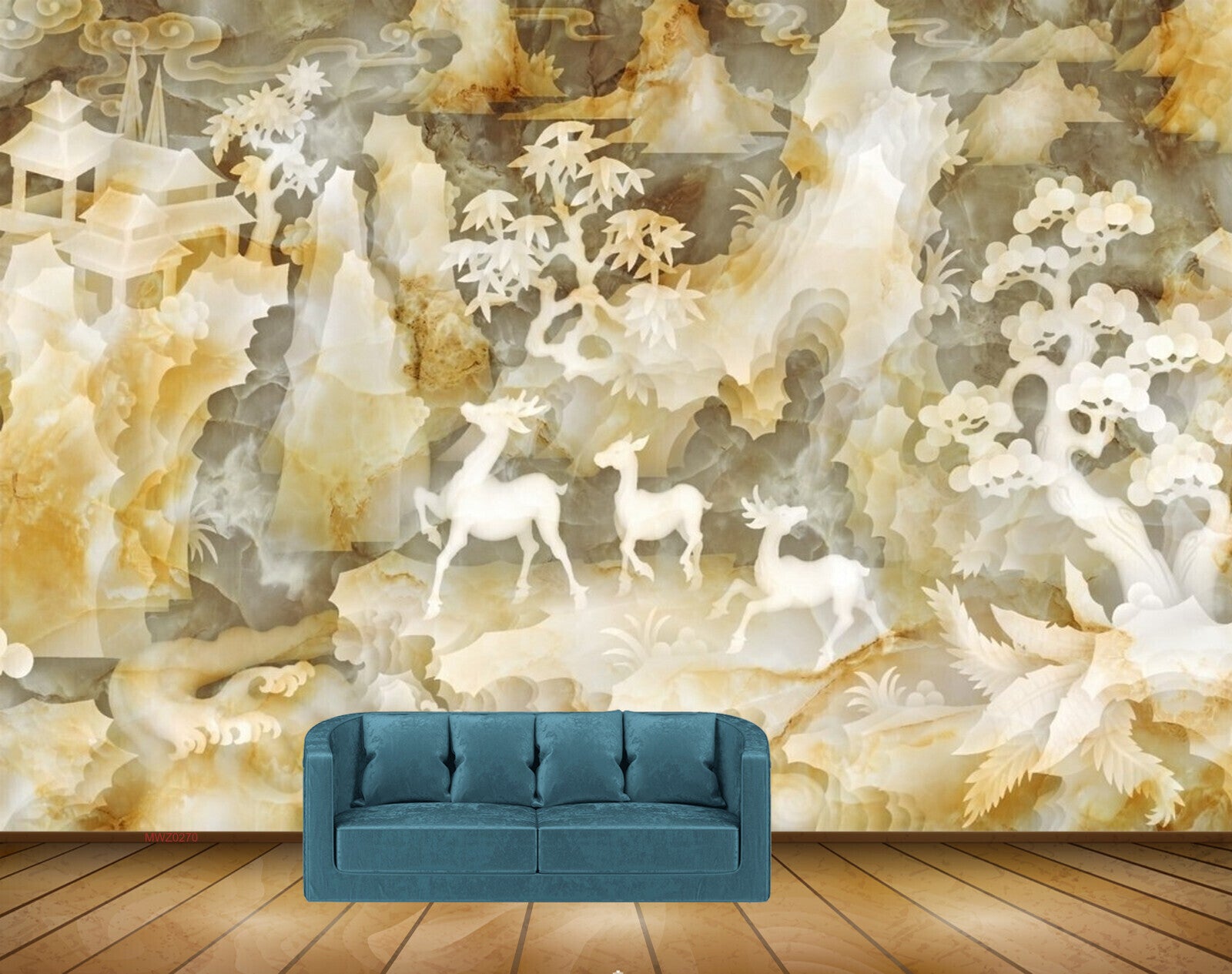 Avikalp MWZ0270 White Deers Orange Plants House 3D HD Wallpaper