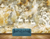 Avikalp MWZ0270 White Deers Orange Plants House 3D HD Wallpaper