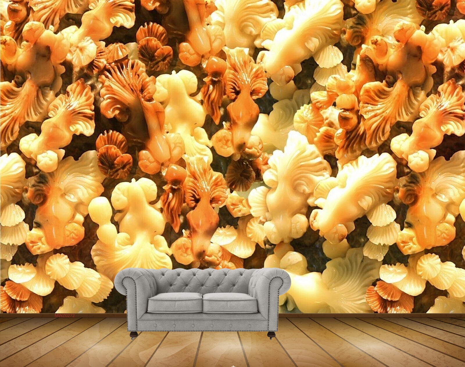 Avikalp MWZ0272 White Red Orange Leaves Flowers 3D HD Wallpaper