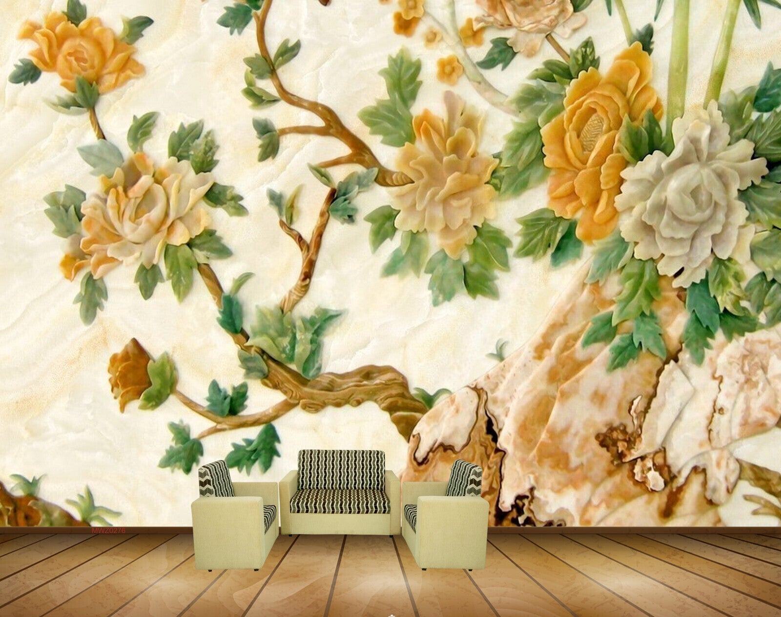 Avikalp MWZ0276 Orange White Flowers Trees Stones 3D HD Wallpaper