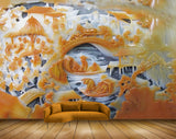 Avikalp MWZ0278 Orange White Bridge Horses Trees Boats 3D HD Wallpaper